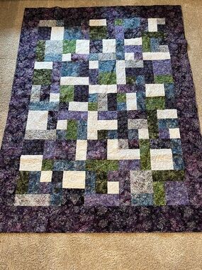 Handmade Patchwork Quilt in Purple, Blue, Green, White